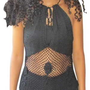 Bebe Black Crochet Halter Top